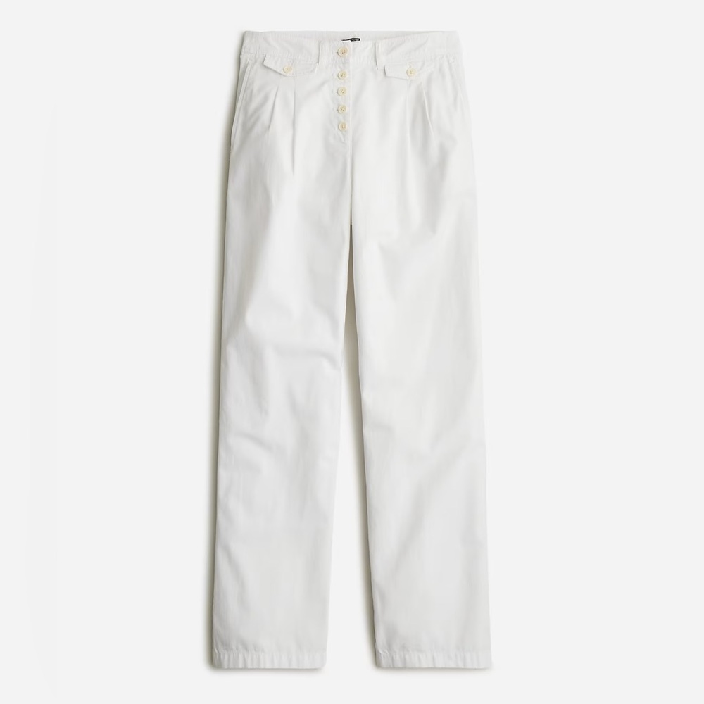 NWT J. Crew Pleated Button Front Pant Chino White High Rise US 8 Tall BZ698